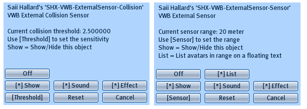 Sensor menus